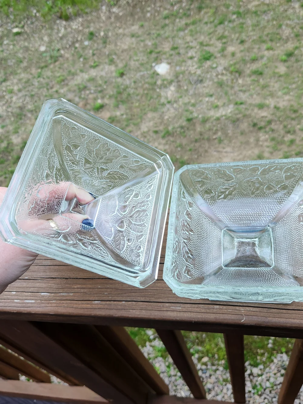 Vintage Jeannette Glass Acorn And Oak Leaf Square Candy Dish W/ Lid
